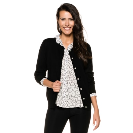 CARDIGAN MOÇA BONITA VISCOSE BOTAO MADREPEROLA - PRETO