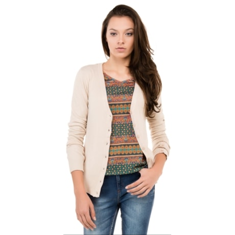 CARDIGAN TRICOT BÁSICO PUCCINI DECOTE V - BEGE CARDIGAN TRICOT BÁSICO PUCCINI DECOTE V - BEGE