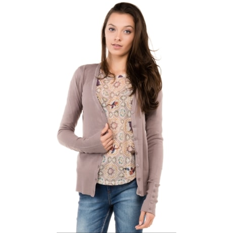 CARDIGAN TRICOT BÁSICO PUCCINI DECOTE V - KHAKI CARDIGAN TRICOT BÁSICO PUCCINI DECOTE V - KHAKI