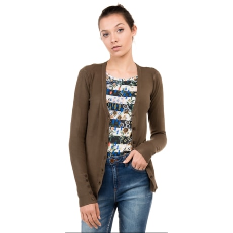 CARDIGAN TRICOT BÁSICO PUCCINI DECOTE V - OLIVA CARDIGAN TRICOT BÁSICO PUCCINI DECOTE V - OLIVA