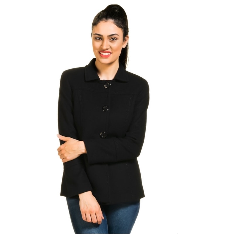 CASACO 3/4 DETALHE PESPONTO GOLA ESPORTE  - PELETERIA CORDEIRO - PRETO CASACO 3/4 DETALHE PESPONTO GOLA ESPORTE  - PELETERIA CORDEIRO - PRETO