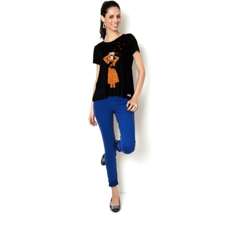 CHARI - BLUSA MALHA A M/C ABRAÇO - PRETO