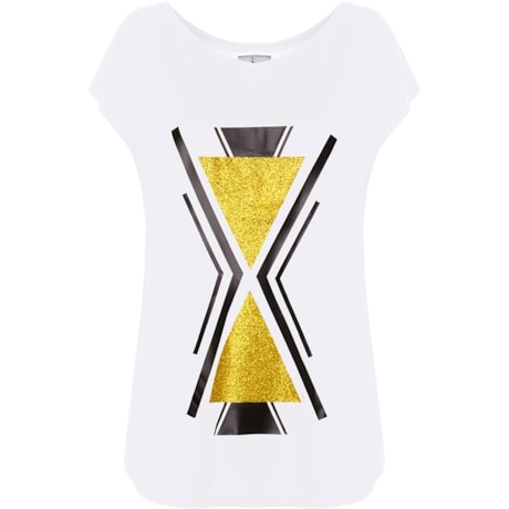 CHARI - BLUSA MALHA BARRA ARREDONDADA GEOMÉTRICO - BRANCO
