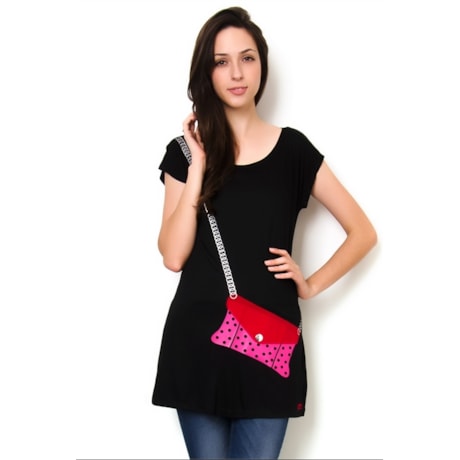 CHARI - BLUSA MALHA BOLSA A TIRACOLO + LONGA M/C - PRETO