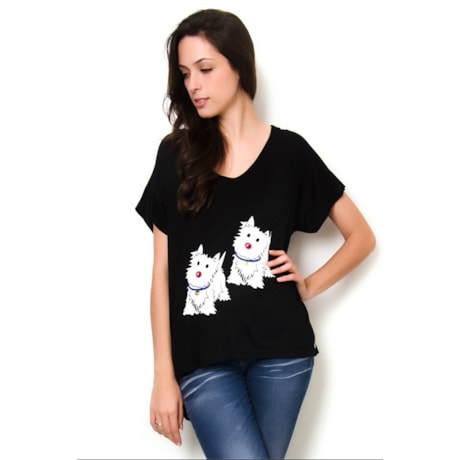 CHARI - BLUSA MALHA CACHORRO IG M/C - PRETO CHARI - BLUSA MALHA CACHORRO IG M/C - PRETO