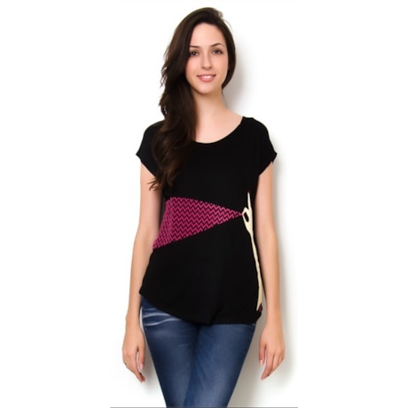 CHARI - BLUSA MALHA MÃO COM LENÇO M/C - PRETO CHARI - BLUSA MALHA MÃO COM LENÇO M/C - PRETO