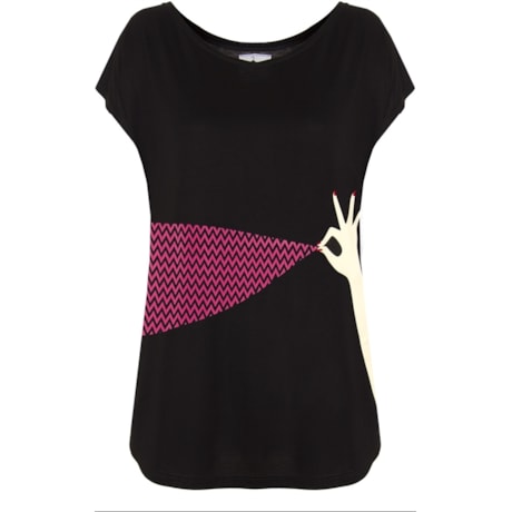 CHARI - BLUSA MALHA MÃO COM LENÇO M/C - PRETO CHARI - BLUSA MALHA MÃO COM LENÇO M/C - PRETO