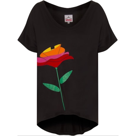 CHARI - BLUSA MALHA MULLET M/C FLOR DEGRADE - PRETO