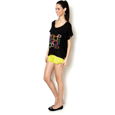 CHARI - BLUSA MALHA MULLET M/C QUADRADOS RETRÔ - PRETO