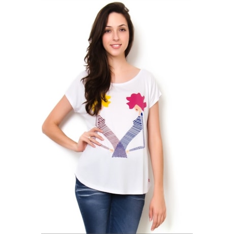 CHARI - BLUSA MULHERES LISTRADAS BARRA ARREDONDADA - BRANCO CHARI - BLUSA MULHERES LISTRADAS BARRA ARREDONDADA - BRANCO