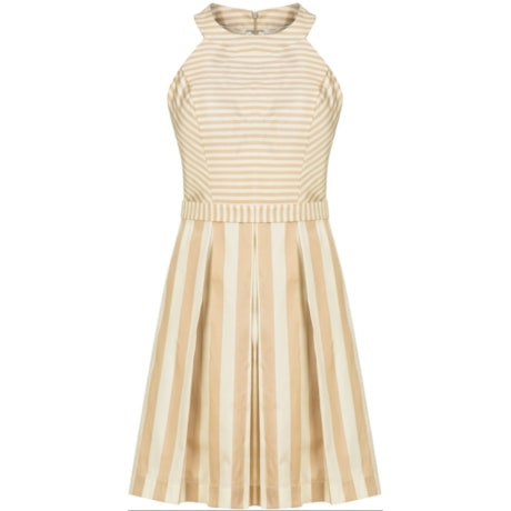 CHITA CHIC - VESTIDO DE FESTA CURTO LISTRAS BICOLORES LATERAL TULE E PREGAS - NUDE CHITA CHIC - VESTIDO DE FESTA CURTO LISTRAS BICOLORES LATERAL TULE E PREGAS - NUDE