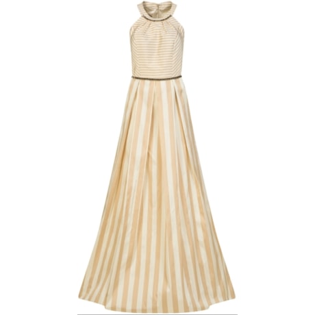 CHITA CHIC - VESTIDO DE FESTA LONGO LISTRAS BICOLORES GOLA BORDADA - NUDE CHITA CHIC - VESTIDO DE FESTA LONGO LISTRAS BICOLORES GOLA BORDADA - NUDE