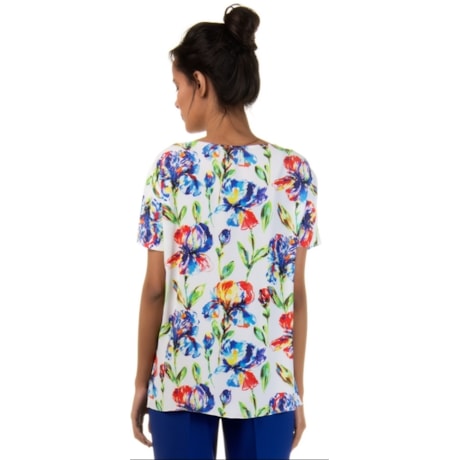 CHOLET - BLUSA AMPLA CREPE ESTAMPA FLORAL DECOTE V - OFF WHITE