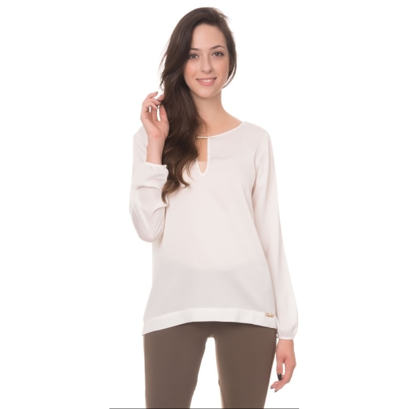 CHOLET - BLUSA BÁSICA DETALHE METAL DECOTE - OFF WHITE