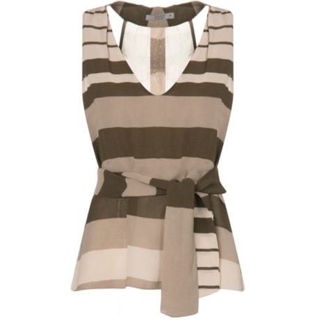 CHOLET - BLUSA CHIFFON LISTRADA DECOTE V COM FAIXA - MILITAR