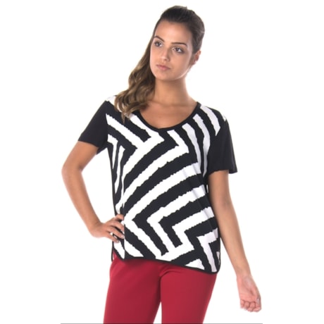 CHOLET - BLUSA CREPE ESTAMPA GEOMÉTRICA - P&B