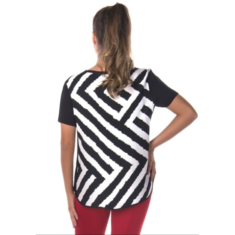 CHOLET - BLUSA CREPE ESTAMPA GEOMÉTRICA - P&B