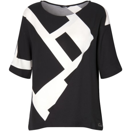 CHOLET - BLUSA CREPE ESTAMPA GEOMETRICA RECORTE - P&B