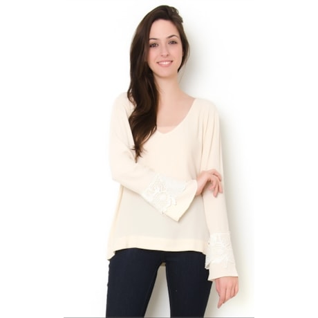 CHOLET - BLUSA CREPE MANGA SINO C/GUIPURE - CREME