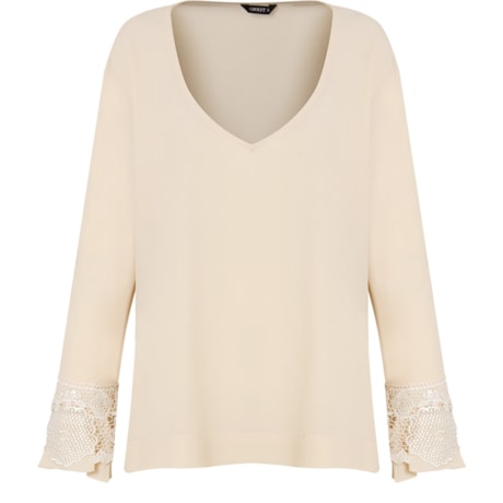 CHOLET - BLUSA CREPE MANGA SINO C/GUIPURE - CREME