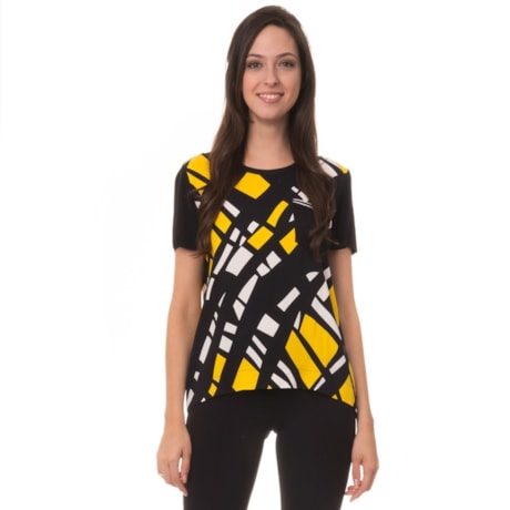 CHOLET - BLUSA CREPE XADREZ DIAGONAL - AMARELO