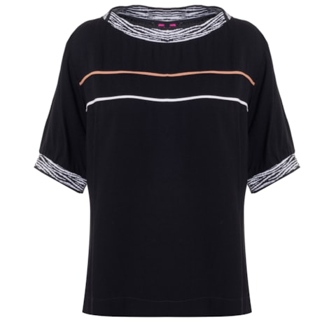 CHOLET - BLUSA DE CREPE C/ RETILINEA BICHO - PRETO CHOLET - BLUSA DE CREPE C/ RETILINEA BICHO - PRETO