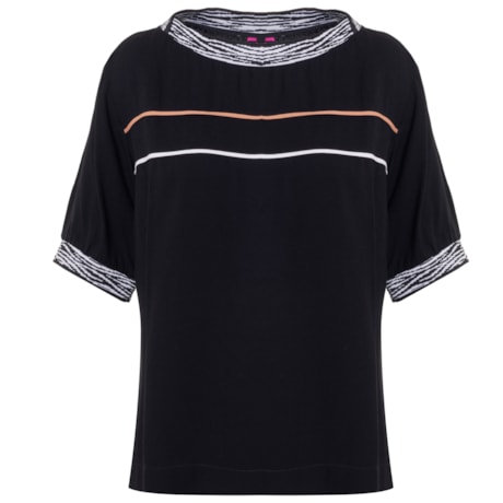 CHOLET - BLUSA DE CREPE C/ RETILINEA BICHO - PRETO