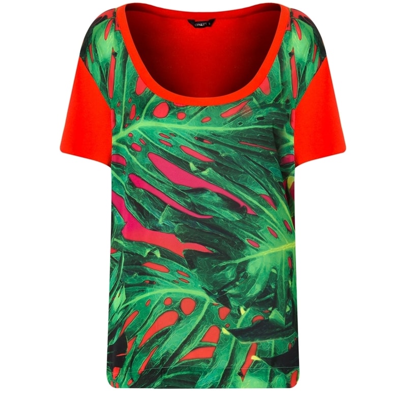 CHOLET - BLUSA M/C FRENTE ESTAMPA FOLHAS - LARANJA