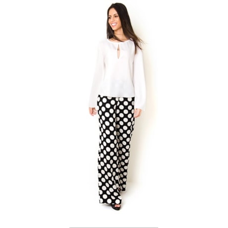 CHOLET - CALÇA PANTALONA CREPE BOLAS - P&B CHOLET - CALÇA PANTALONA CREPE BOLAS - P&B