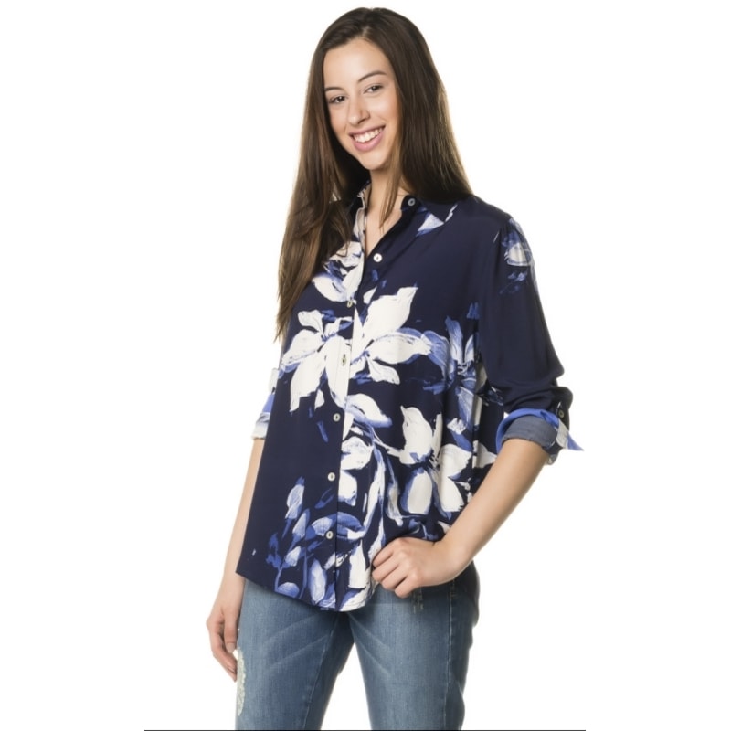CHOLET - CAMISA ESTAMPA FLORAL PUNHO LISTRADO - MARINHO CHOLET - CAMISA ESTAMPA FLORAL PUNHO LISTRADO - MARINHO
