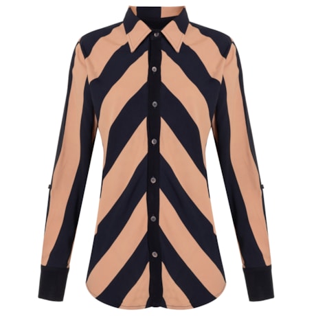 CHOLET - CAMISA VISCOSE LISTRADA C/ ABOTOMENTO - CAMELO CHOLET - CAMISA VISCOSE LISTRADA C/ ABOTOMENTO - CAMELO