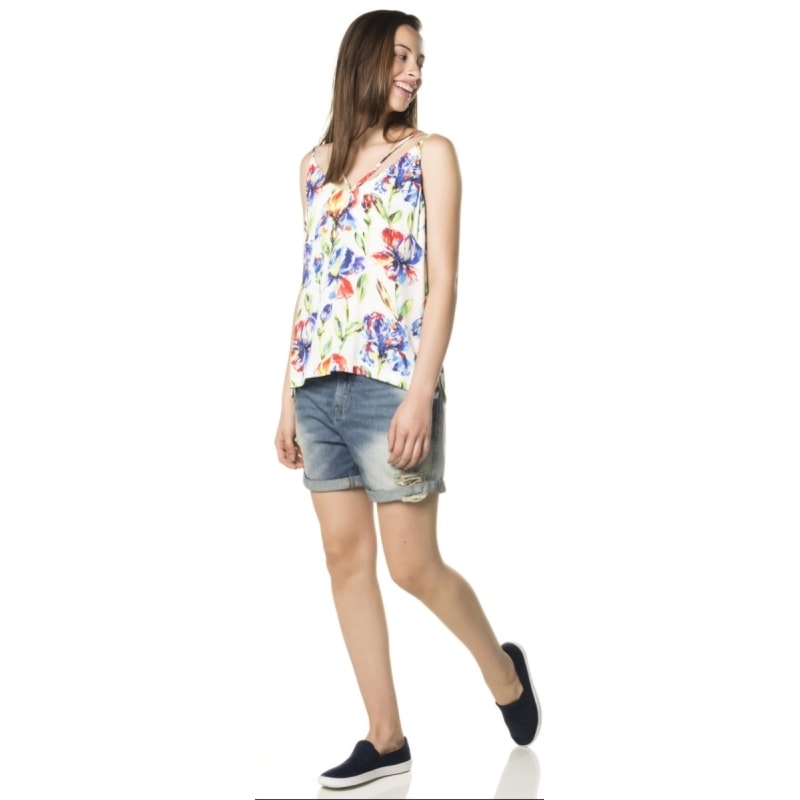 CHOLET - REGATA CREPE FLORAL DECOTE STRAPPY - OFF WHITE