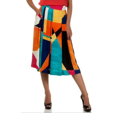 CHOLET - SAIA MIDI COM PREGAS ESTAMPA ART GEOMETRIC - PINK