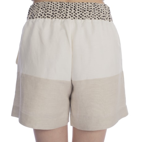 CHOLET -  Shorts de linho com detalhe no cós estampa poá off white