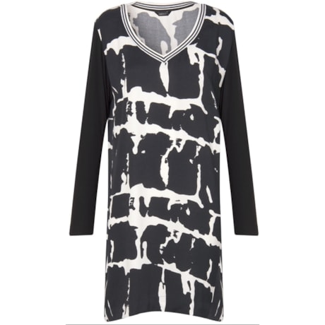 CHOLET - VESTIDO CREPE GRAFISMO DETALHE DECOTE - P&B