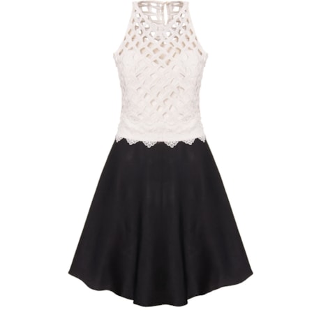 CHOLET - VESTIDO CURTO CORPO QUADRICULADO C/GUIPURE CINTURA - P&B CHOLET - VESTIDO CURTO CORPO QUADRICULADO C/GUIPURE CINTURA - P&B