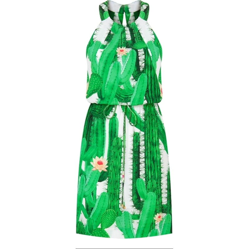 CHOLET - VESTIDO CURTO CREPE EST. CACTO - VERDE