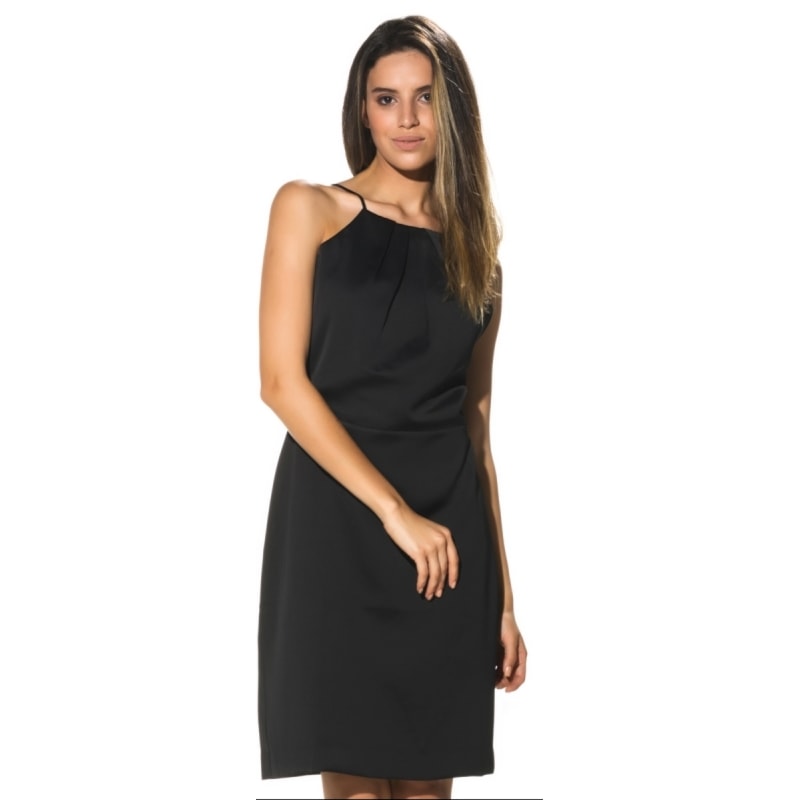 CHOLET - VESTIDO CURTO DE CREPE ACETINADO - PRETO