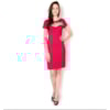 CHOLET - VESTIDO DE FESTA  CURTO TEXTURIZADO DECOTE BORDADO E TULE - FÚCSIA