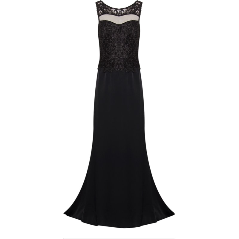 CHOLET - VESTIDO DE FESTA LONGO BUSTO RENDA E TULE - PRETO