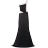 CHOLET - VESTIDO DE FESTA LONGO CREPE ACETINADO BICOLOR UM OMBRO SÓ - PRETO