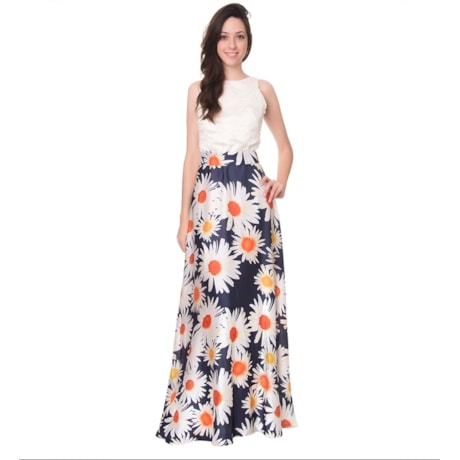 CHOLET - VESTIDO DE FESTA LONGO FLORAL ESTAMPA MARGARIDA - MARINHO CHOLET - VESTIDO DE FESTA LONGO FLORAL ESTAMPA MARGARIDA - MARINHO