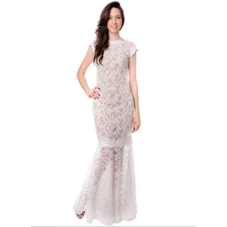 CHOLET - VESTIDO DE FESTA  LONGO RENDADO COM CORPETE - OFF WHITE CHOLET - VESTIDO DE FESTA  LONGO RENDADO COM CORPETE - OFF WHITE