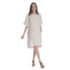 CHOLET - Vestido de Linho com Detalhe Recorte Off White