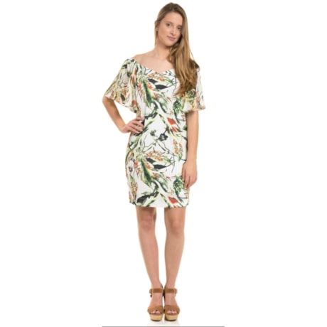 CHOLET - VESTIDO ESTAMPA GARDEN MANGA SINO FLUIDA - OFF WHITE CHOLET - VESTIDO ESTAMPA GARDEN MANGA SINO FLUIDA - OFF WHITE