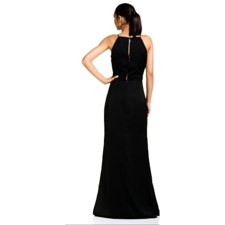 CHOLET - VESTIDO LONGO DE CREPE ACETINADO - PRETO