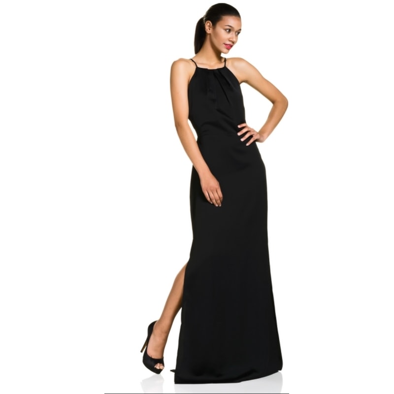 CHOLET - VESTIDO LONGO DE CREPE ACETINADO - PRETO