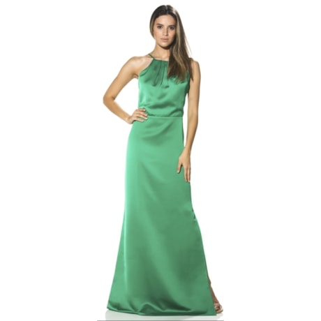 CHOLET - VESTIDO LONGO DE CREPE ACETINADO - VERDE