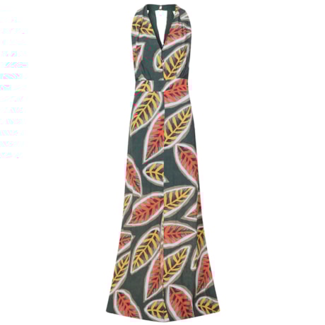 CHOLET - VESTIDO LONGO DECOTE V COM ABERTURA FRONTAL ESTAMPADO CHOLET - VESTIDO LONGO DECOTE V COM ABERTURA FRONTAL ESTAMPADO