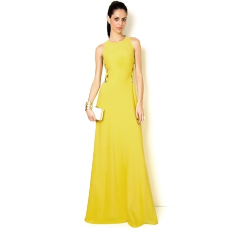 CHOLET - VESTIDO LONGO EM CRE DE MALHA DETALHE LATERAL CINTURA TRANÇA - AMARELO